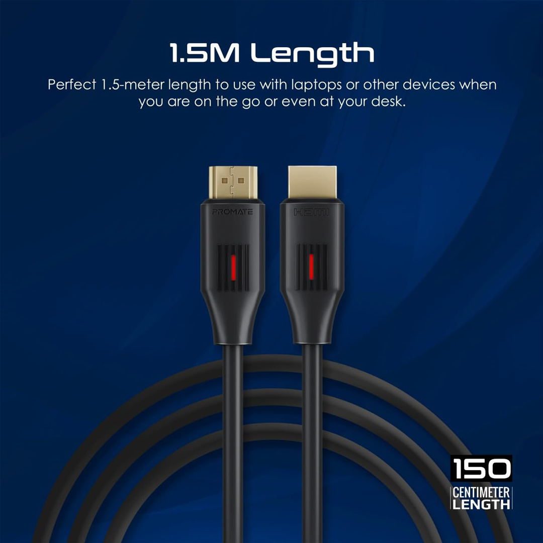 Promate HDMI 2.0 Cable, 4K@60Hz HDMI to HDMI Slim 1.5m Cable In Qatar Promate HDMI 2.0 Cable, 4K@60Hz HDMI to HDMI Slim 1.5m Cable In Qatar